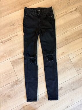 American Eagle Black Distressed High-Rise Skinny Jeans - Women Size 0